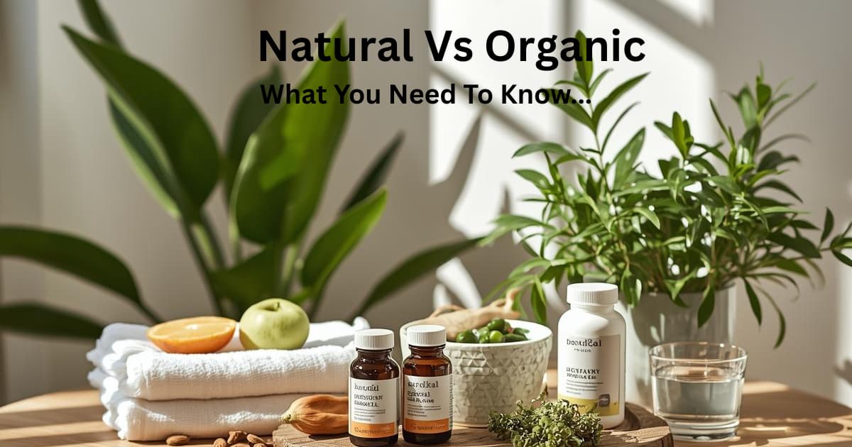 Bright sunlit clean living lifestyle scene, modern home interior, wooden table with natural supplement bottles, organic fruits and herbs, skincare products, folded white towel, green indoor plants, glass of water, neutral beige and white color palette, calm wellness atmosphere, sustainable lifestyle aesthetic, clean beauty and non-toxic living theme, professional lifestyle photography, ultra high resolution, soft shadows, minimal clutter, premium wellness brand feel